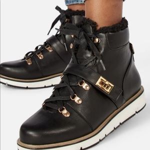 Faux Leather Black Lace-Up Boot